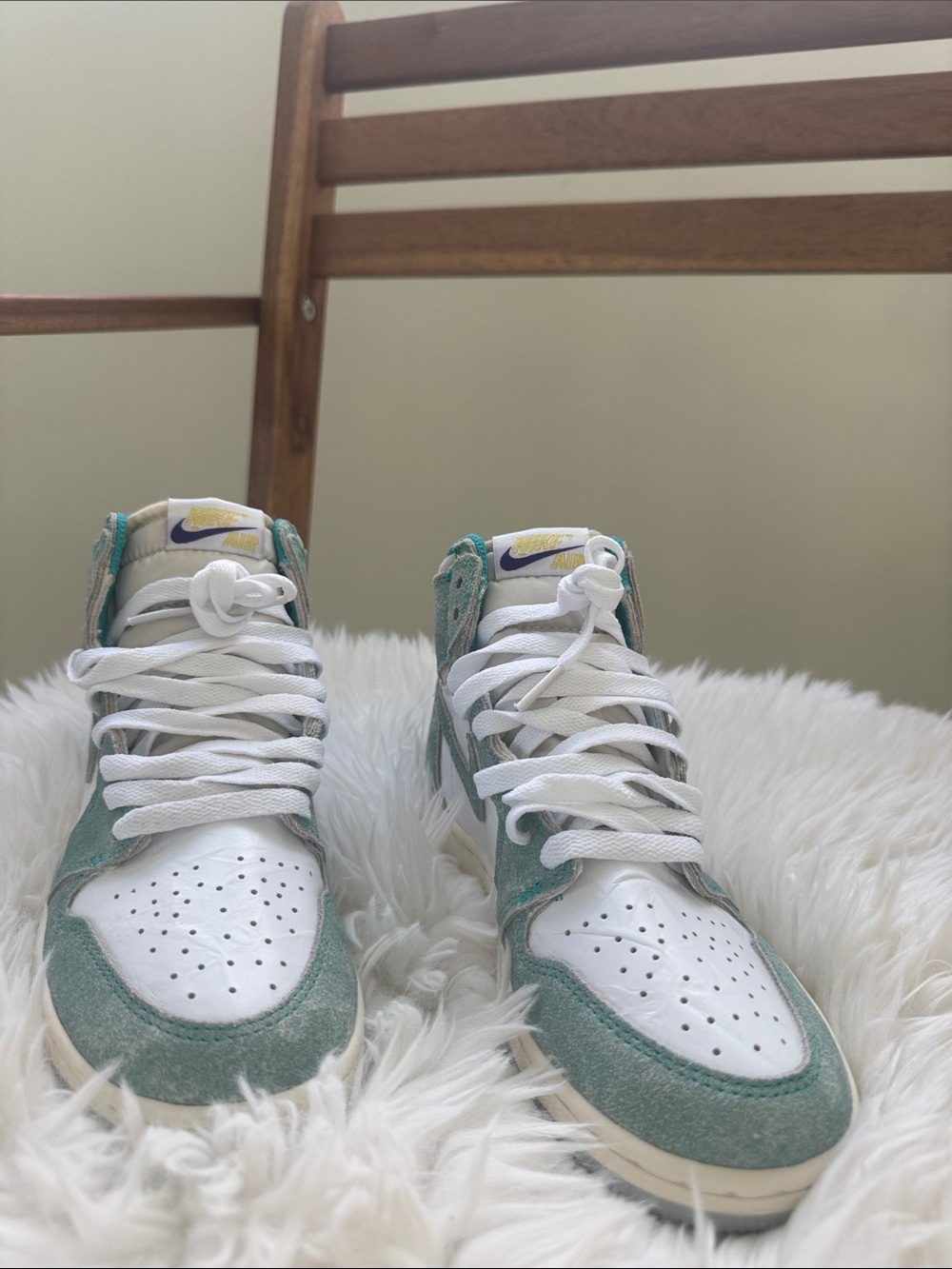 Nike High-Top Sneakers Teal White with Yellow Accent